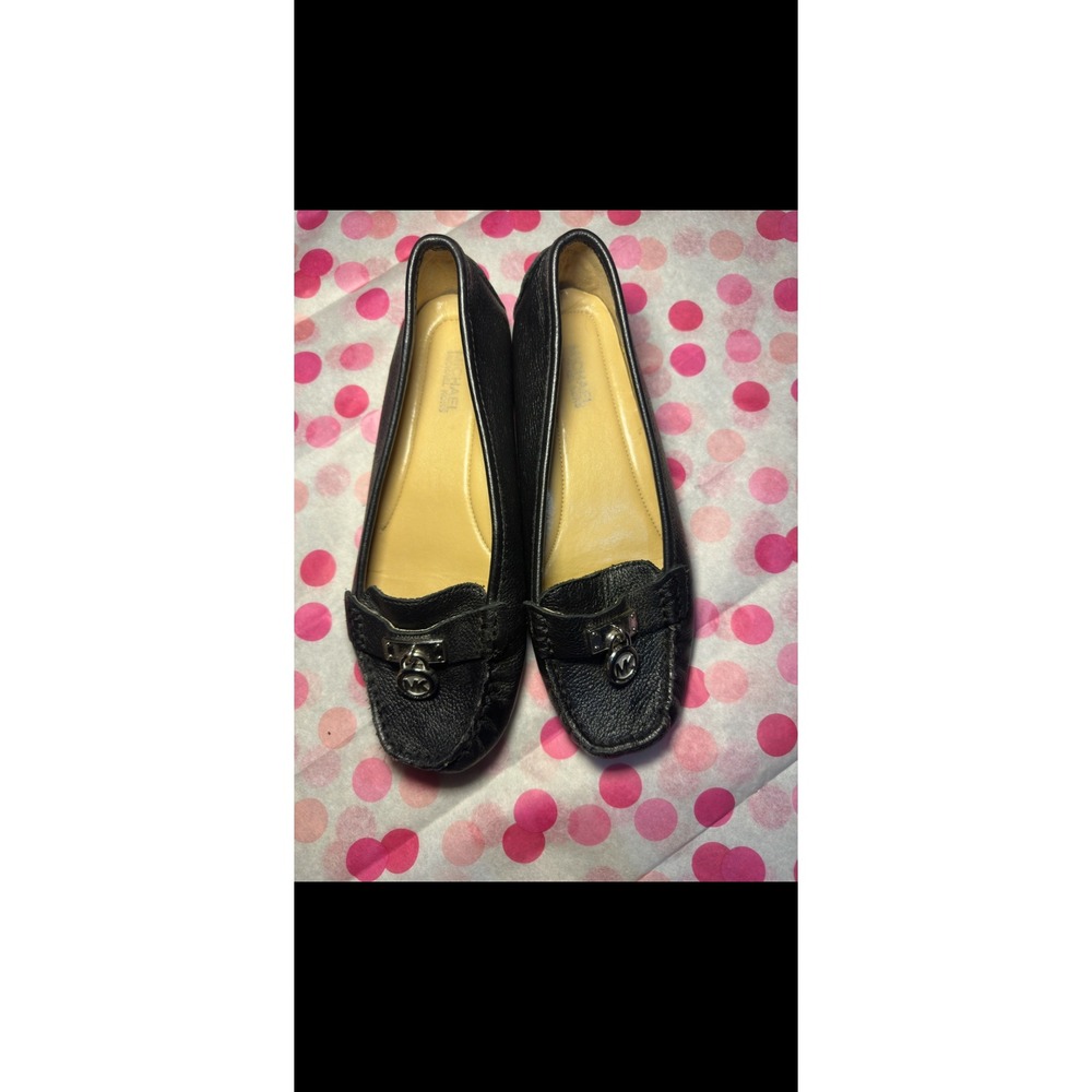 Michael Kors Fulton Black Pebbled Leather W/ MK Logo Padlock Flat Loafers